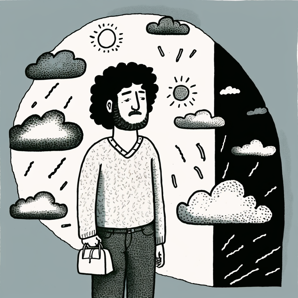 Homme dans bulle entouré de nuages